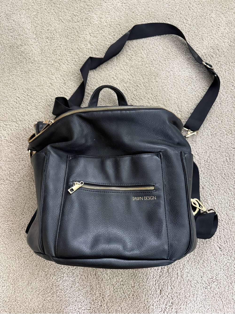 Fawn Design Black Pebbled Leather Convertible Backpack
